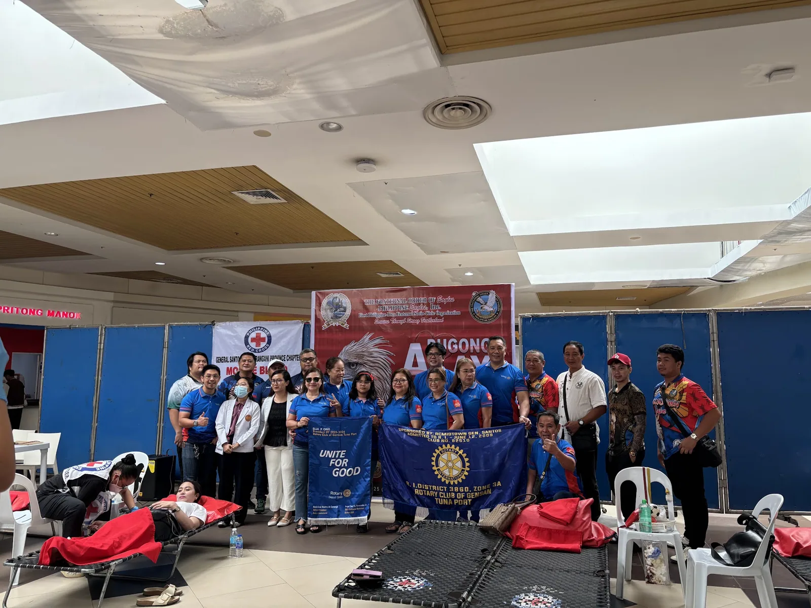 Seighton staff lined up at the blood donation drive