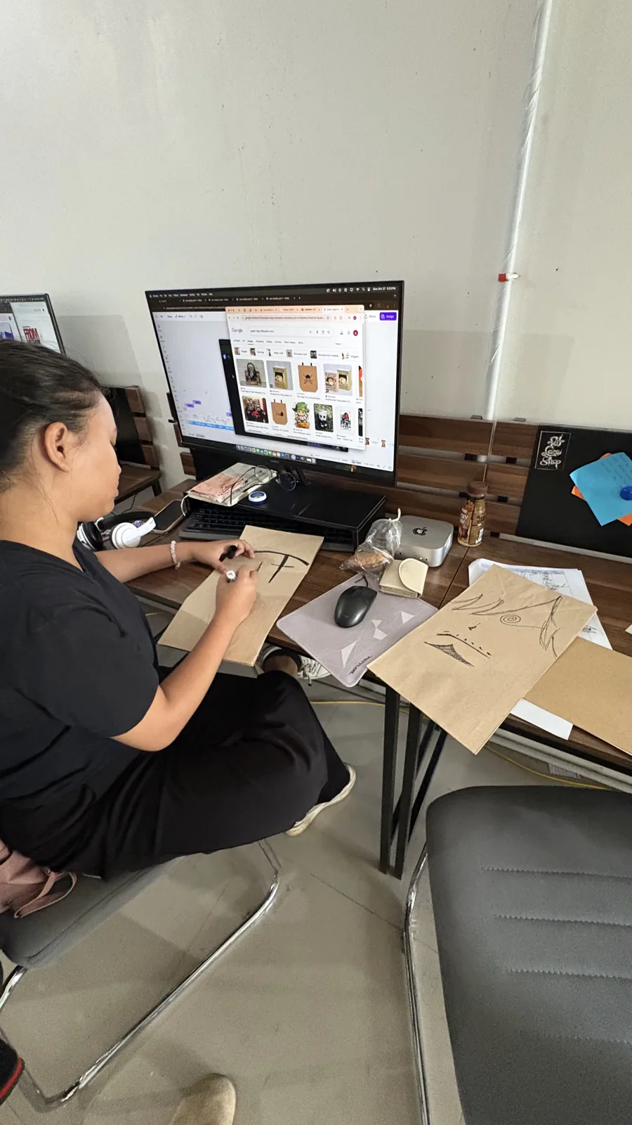 Design work in progress at a workstation