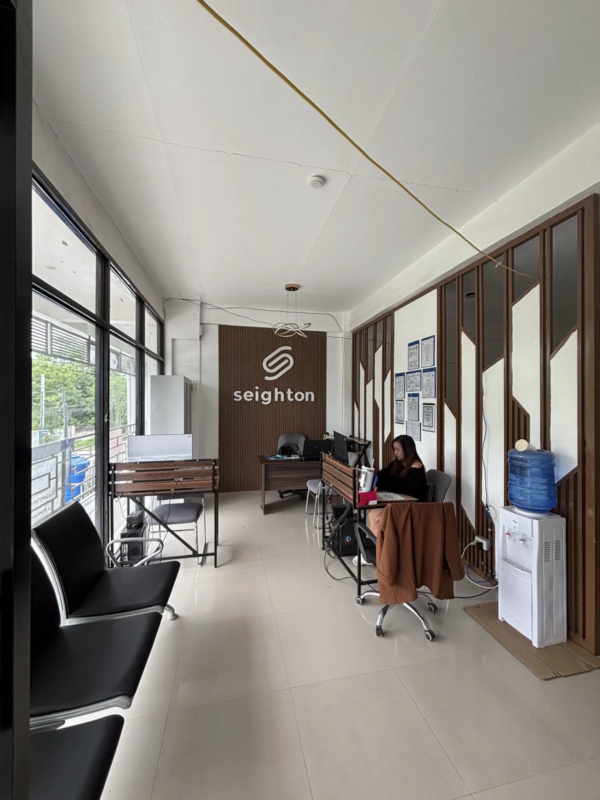 The reception desk at the Seighton office
